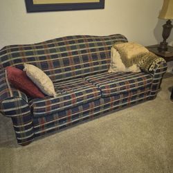 Plaid Couch( Unfolds To A Bed With Mattress)