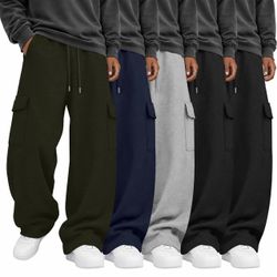 5 Pack Mens Cargo Sweatpants Baggy Pant with Pocket Daily Relaxed Fit Pants, Athletic Open Bottom Joggers, Running Workout Loose Sweatpants, Gym Outfi
