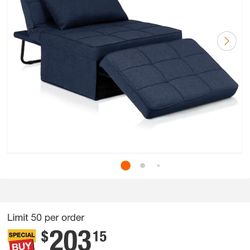  Dark Blue Folding Linen Full Size Sofa Bed