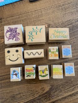 Various Holiday Wood Mounted Rubber Stamps - Lot Of 13