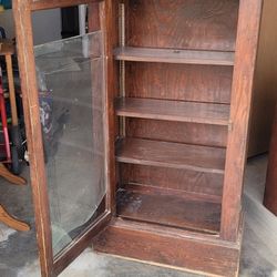 4 Shelved Glass Door With Latch Wood Cabinet