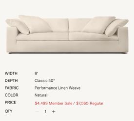 Restoration Hardware 8 foot cloud couch