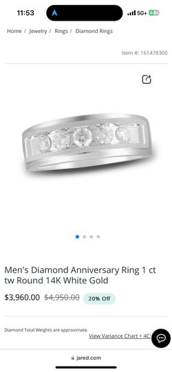 Men’s Size 10 14k White Gold 1 CT Ring