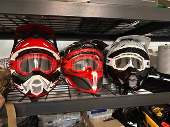 3 Adult Motocross Helmets w/ Goggles – LS2 & HJC – Great Condition