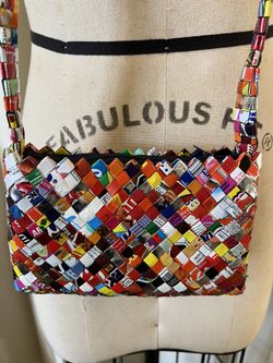 Recycled Wrapper Purse Crossbody Mini Zipper Top Handbag Asst Patterns