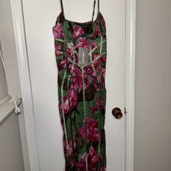 Pretty Little Thing Women's Size US 12 Floral Dress Green & Pink Midaxi
