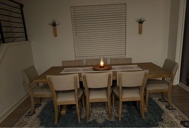 9 pieces oak dining table set.