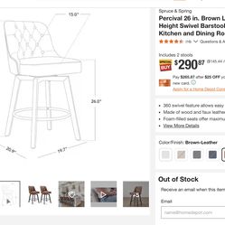 New only $250 no tax we locate in  hesperia. Cash or Zelle  Massage me for directions  Spruce & Spring Percival 26 in. Brown Leather Counter Height Sw