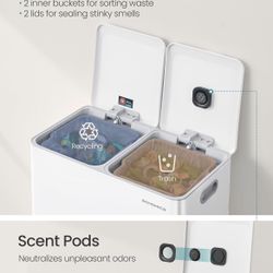 Trash Can, 2 x 8 Gallon (2 x 30 L) Double Garbage Can with Soft-Close Lids, Removable Inner Buckets, Pedals, Stainless Steel, for Waste and Recycling,