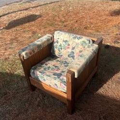 Wooden lounge chair w/ ottoman