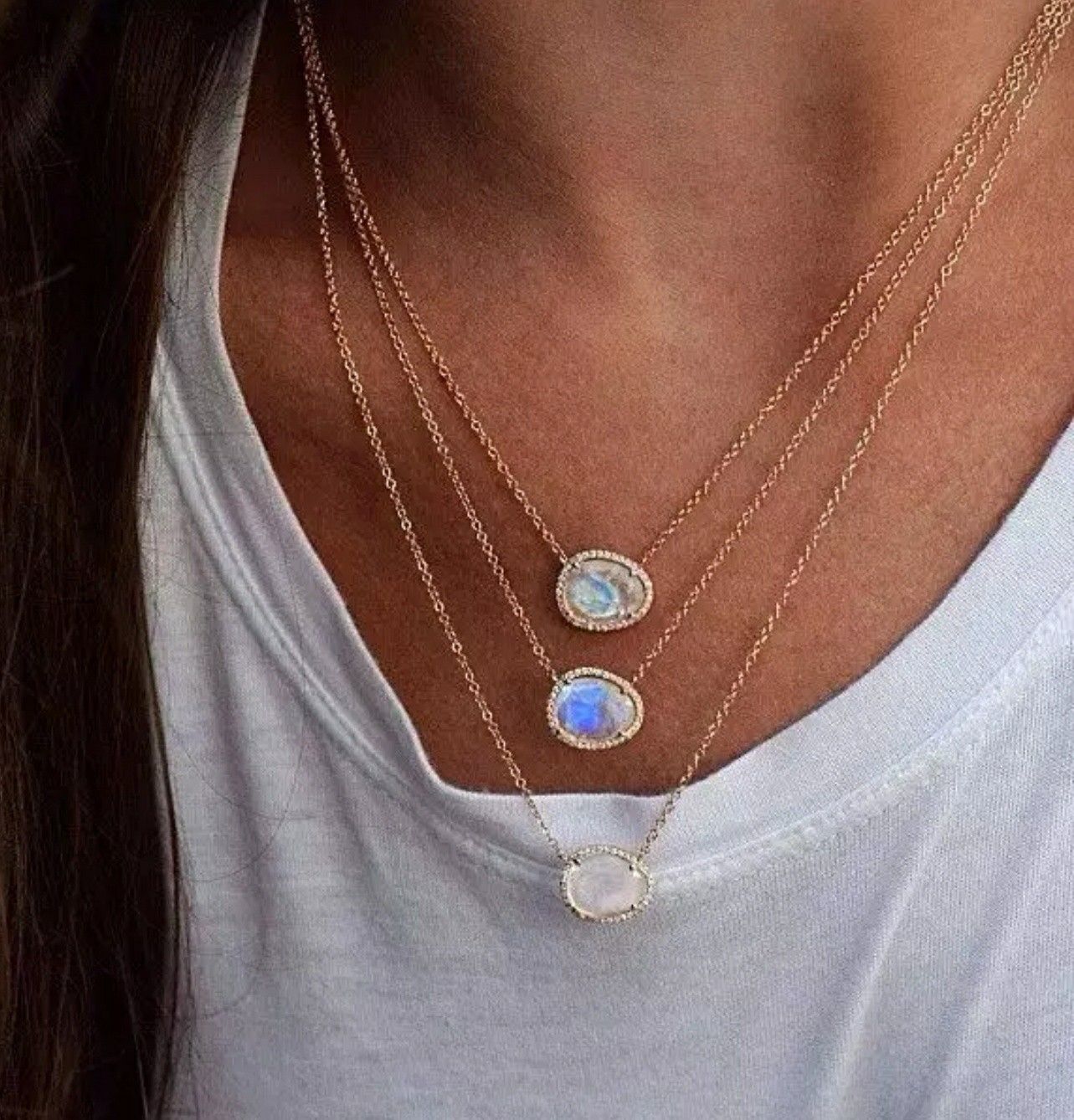 Fashion Necklace Asymmetric Stone Moonstone In Gold/Rose Gold Colors