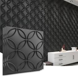 New New Art3d PVC 3D Wall Panel Interlocked Circles in Matt Black Cover for Interior Ceiling and Wall 12pc