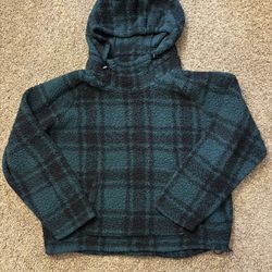 Pink Victoria Secret Fuzzy Sherpa Plaid Hoodie Green/Black Womens Size XL