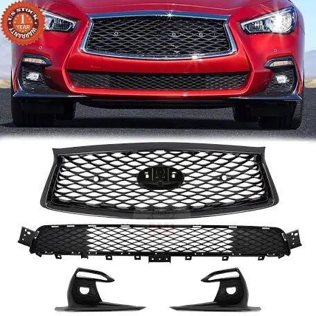 4PCS For Infiniti Q50 2018-2022 Front Upper & Lower Grille & Fog Light Cover