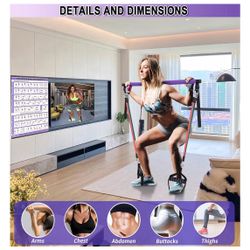 Portable Pilates Bar Kit with Resistance Bands for Men and Women - 3 Set Exercise Resistance Bands - Multifunctional Home Gym - Supports Full-Body Wor