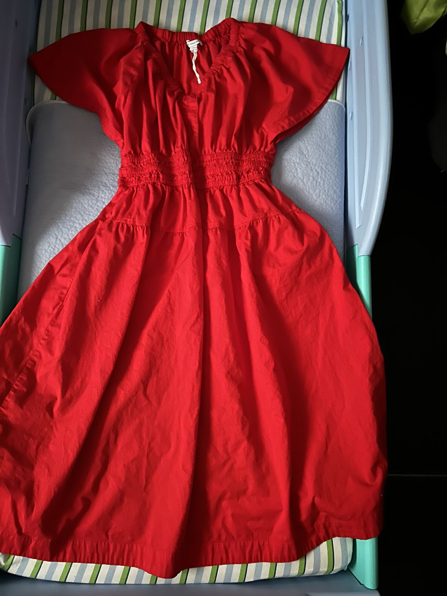 Red V-neck Dress With Pockets