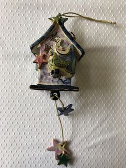 Heather Goldminc Moon and Stars Tealight Bird House wind chime