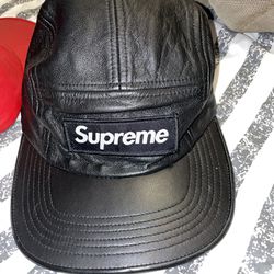 Supreme, Accessories, Supreme Leather Camp Cap Black And White