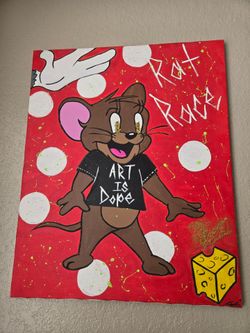 Large 24x30 Original Street Pop Art Canvas – "Rat Race" Jerry Mouse from Tom & Jerry Painting