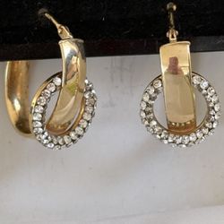 14k Yellow Gold DIAMONDS Hoop Vintage Earrings