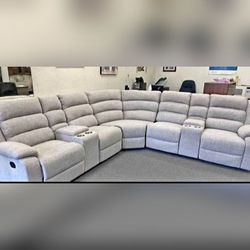 3 Pieces light gray fabric recliner sectional sofa set