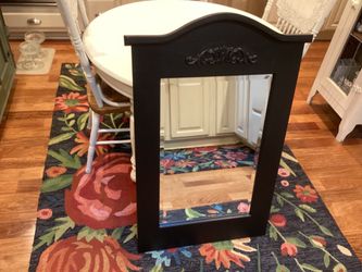Vally wood mirror black wood frame carved top  beveled