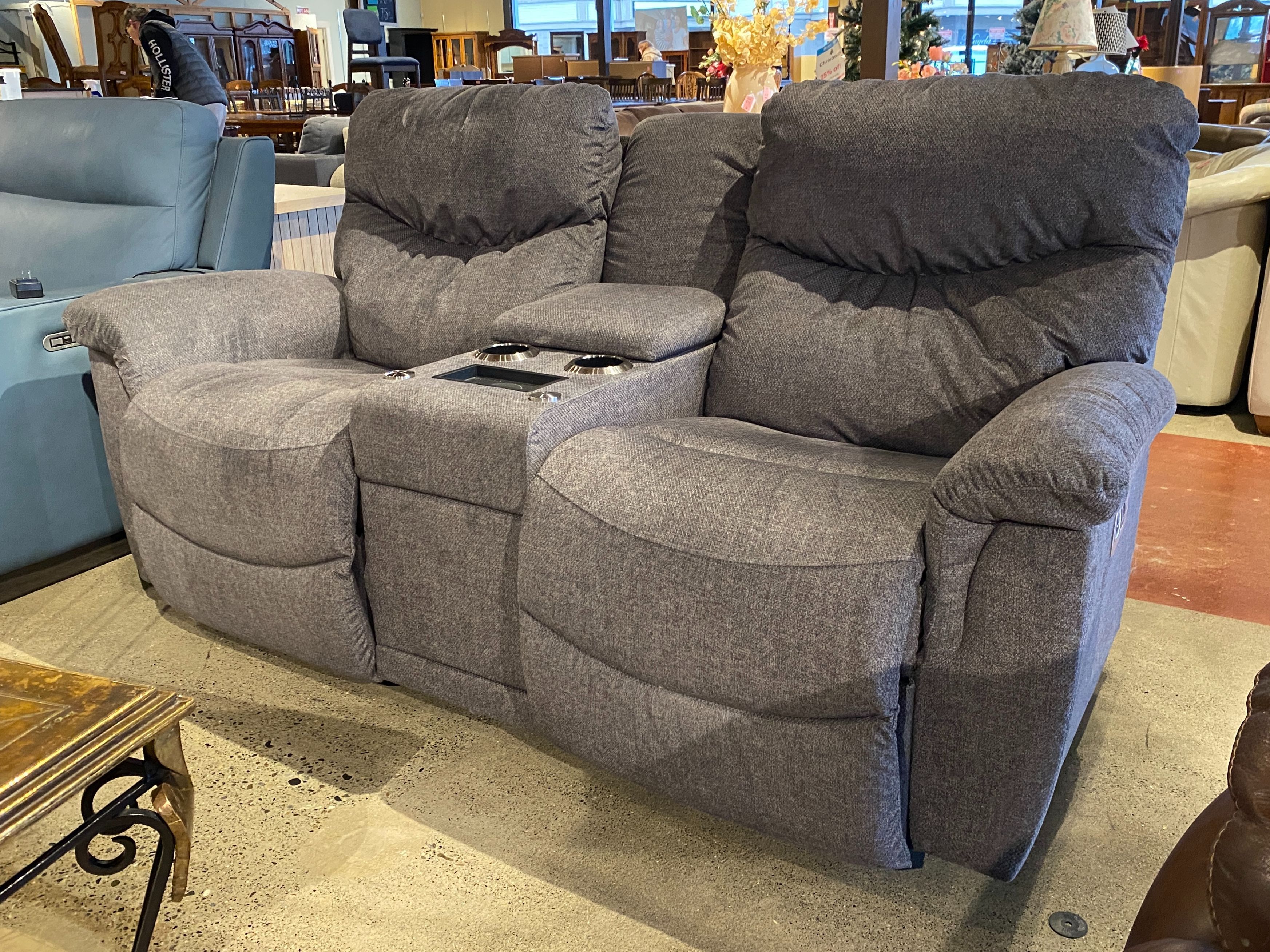 Grey 2-Seater Sofa w/ Console & Wireless Charger