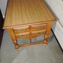 Pair of Vintage Broyhill "Lenoir House" End Tables – Solid Wood with Brass Handles