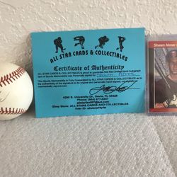 Autographed Baseball And Trading Card (with C.O.A.) - Shawn Abner Of San Diego Padres