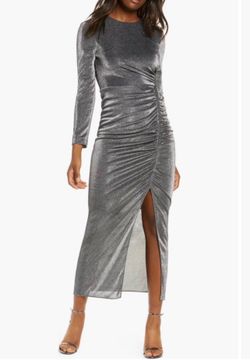 Vince Camuto Long Sleeve Ruched Metallic Midi Dress Size 8