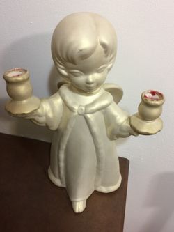 Large 1980 ceramic angel candle holder