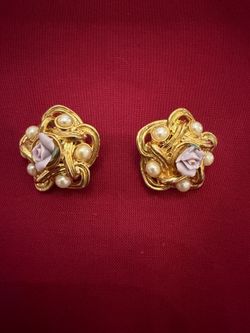 Vintage Clip-On Porcelain Rose Enamel Earrings