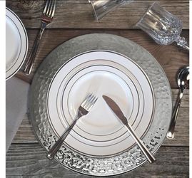 Brightalk 13-Inch Stainless Steel Hammered Charger Plates, Silver Dinner Plate Chargers Set of 6, Round Server Ware