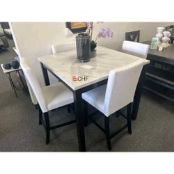 5 Piece faux marble top counter height dining table set 