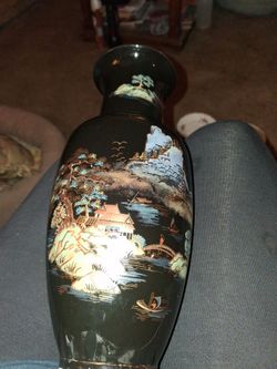 Black Asian Landscape Decorative Vase