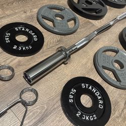 BRAND NEW Olympic Silver Curl Bar With Cooper Bearings & Weight Plates Pairs From 5s To 35s #  (Total: 170 lbs)