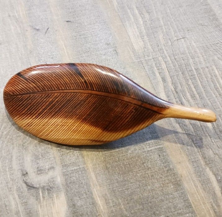 Vintage Wood Feathers Brooch