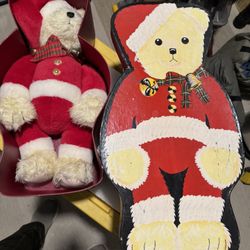 Vintage (Large) Christmas Teddy Bear: Haus Of Klaus Orange Ca Vintage