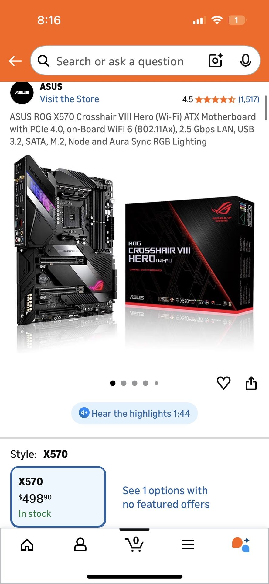 Dark Hero Asus Crosshair VIII Motherboard Combo