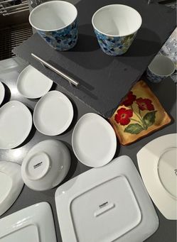 Crate & Barrel Mixed White Dinnerware Set with Mugs