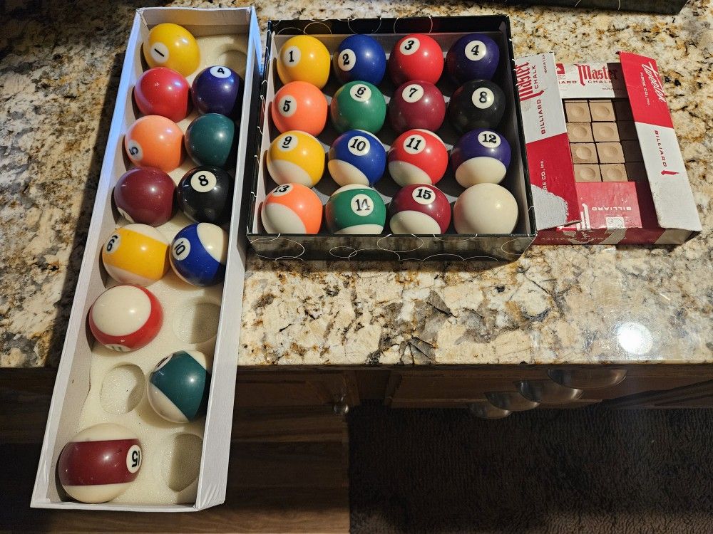 Pool Table Balls & Chalk - 2 Sets