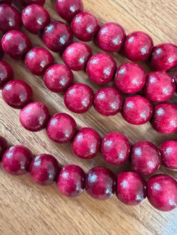 Vintage String of Cranberry Red Wood Christmas Tree  Beads