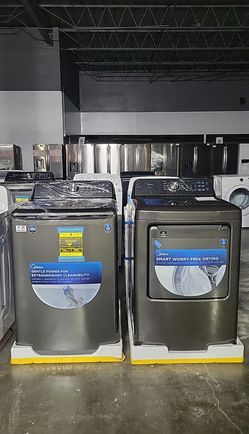 Midea Top Load Washer + Electric Dryer Set – Black Stainless, Agitator