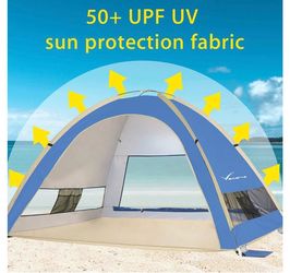 Large Pop Up Beach Tent Automatic Sun Shelter Cabana Easy Set Up Light Weight Camping Fishing Tents 4 Person Anti-UV Portable Sunshade for Family Adul