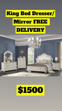 KING BED DRESSER MIRROR FREE MATTRESS FREE DELIVERY