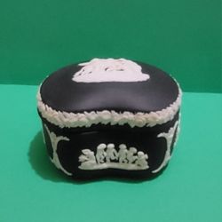 Vintage Wedgwood Black Basalt Jasperware Lidded Trinket Box England Bean Shaped.
