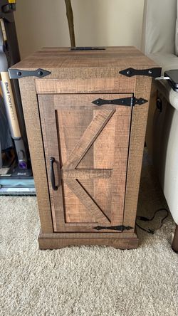 2 matching Farmhouse Barn Door Side Table Cabinet with power