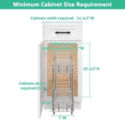  ROOMTEC Pull Out Cabinet Organizer, Kitchen Cabinet Organizer  and Storage 2-Tier Cabinet Pull Out Shelves Under Cabinet Storage for  Kitchen 11 W x 21 D, Chrome : Home & Kitchen
