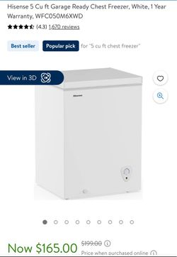 Hisense 5 Cu ft Garage Ready Chest Freezer, White