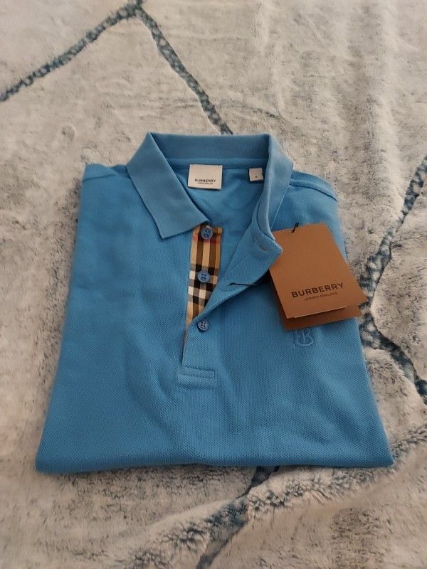 Â NWT! Burberry Eddie Monogram Short Sleeve Polo, VIVID COBALT Size Medium